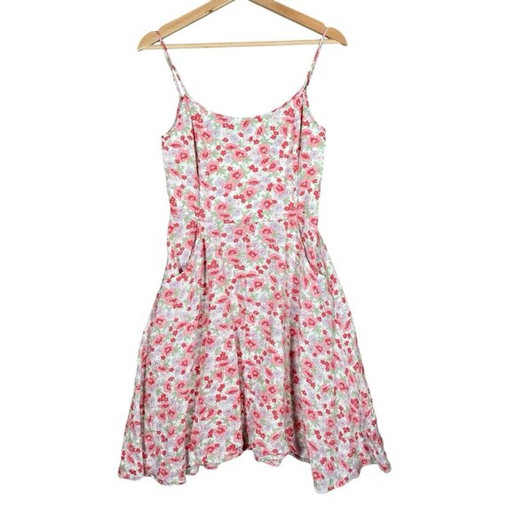 Polo Ralph Lauren 100% Linen Dress 2 Pink Floral Fit N Flare Feminine Sundress - Picture 1 of 13
